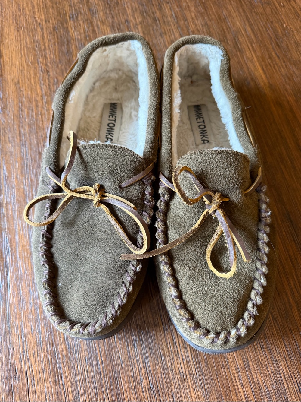 Minnetonka Brown Suede Fleece-Lined Moccasins